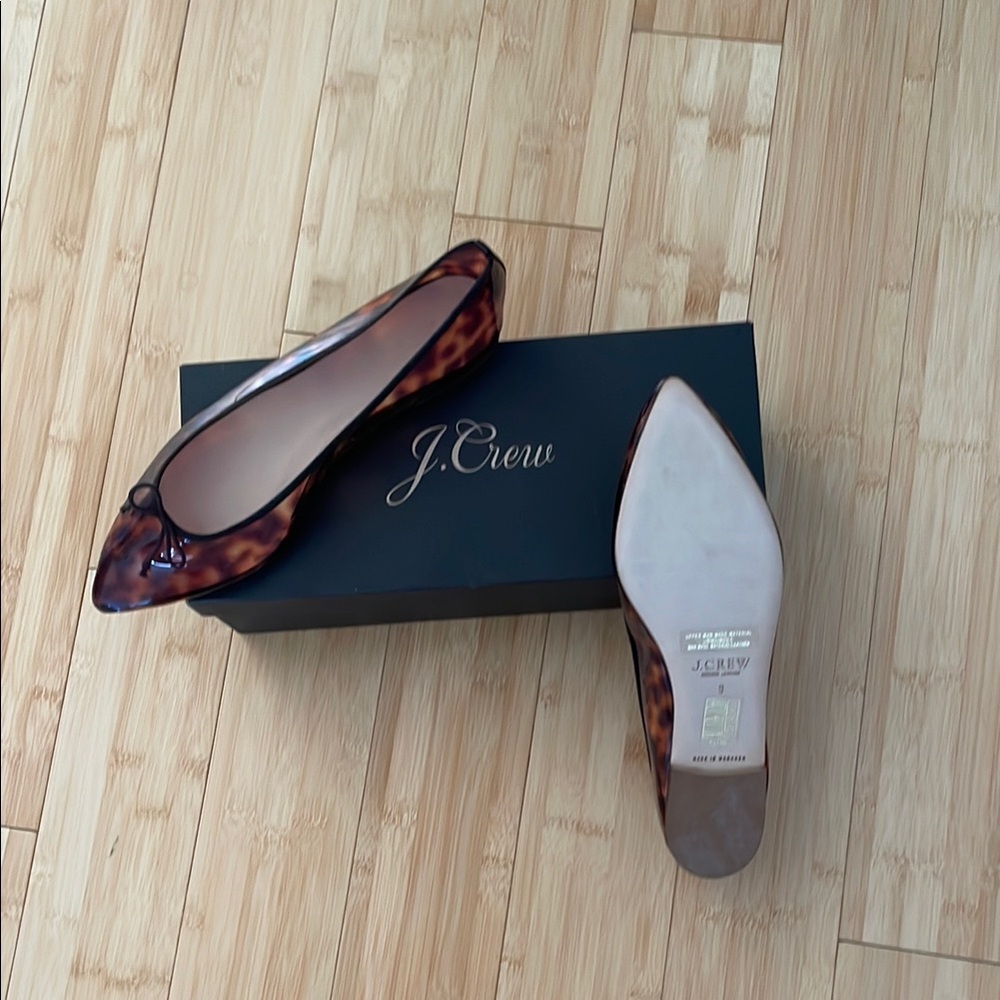 NEW! NEVER WORN! JCrew Gemma Tortoise Flats Translucent bow detail Sz 9
